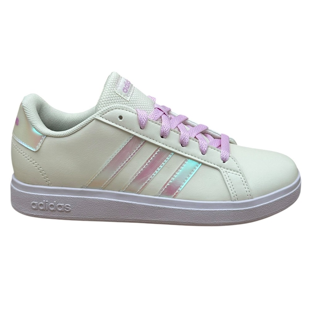 Adidas Grand Court Youth Girls Casual Sneakers Size 7 Chalk White-Lilac Low Top‎ - Picture 2 of 13